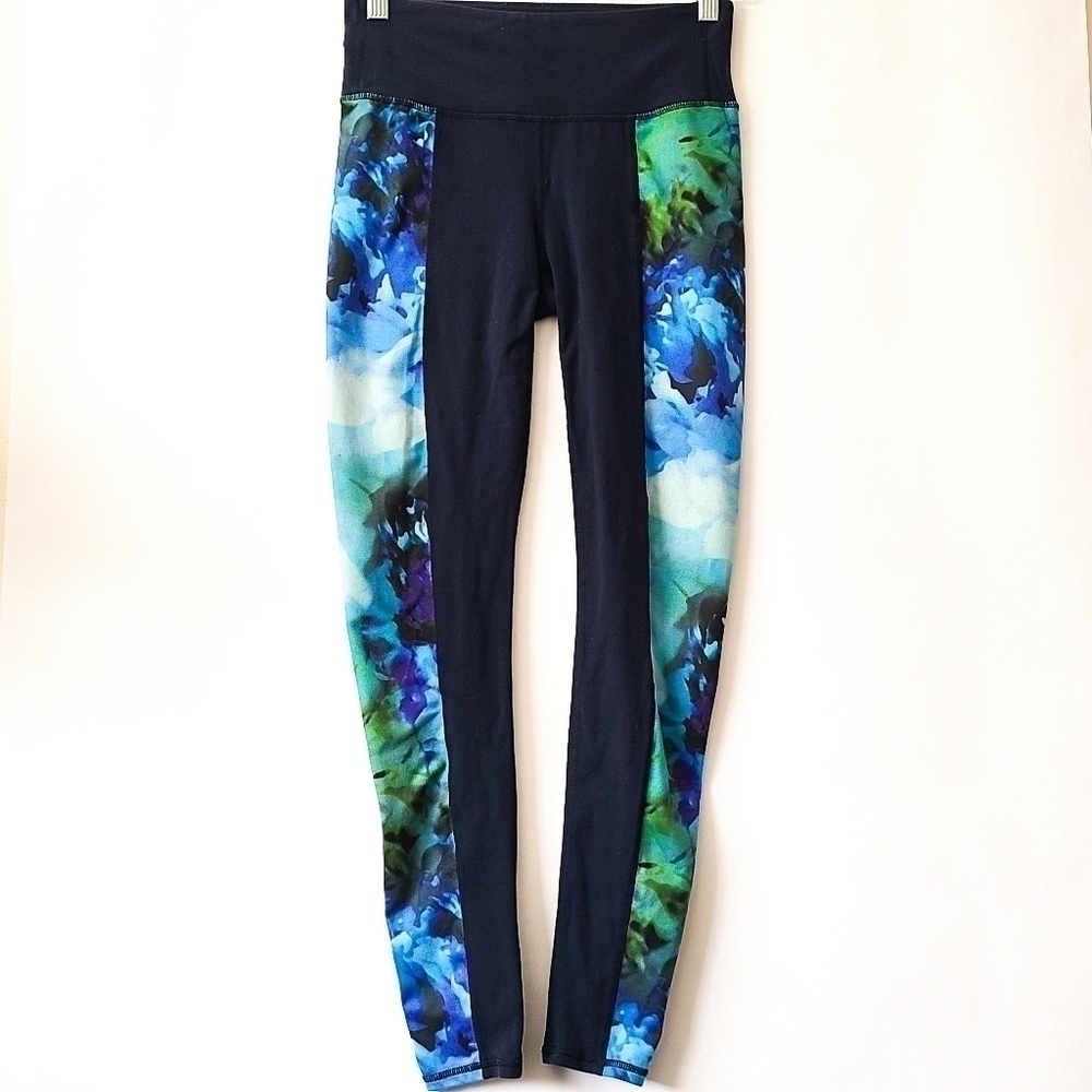 Athleta high rise bloom chaturanga full length legging Size S dark blue floral - Picture 2 of 6